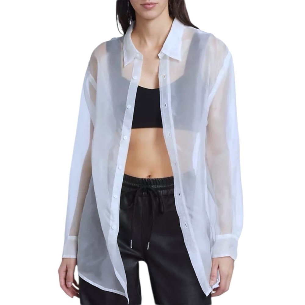 White Button Down Sheer White Shirt Blouse
